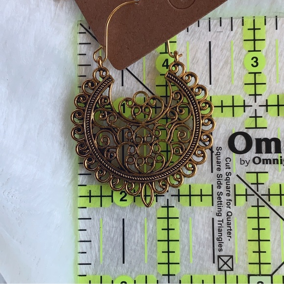 BOGO Large Gold Mandala Hoop Earrings Filigree Tribal Aztec Tibetan Native Bird - Picture 8 of 16